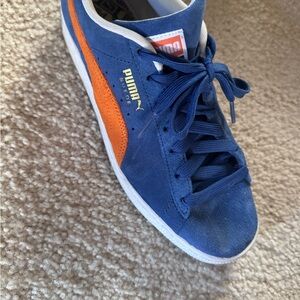 Puma Suede Sneakers in Navy and Tangerine Men’s 8.5 Woman’s 10